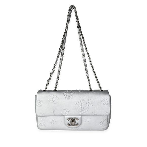 Chanel Silver Embossed Precious Symbols Single Flap Bag - Picture 4 of 8